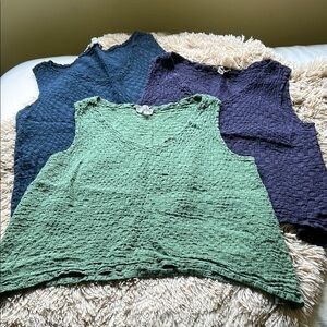 Flax Relaxed Ribbed Green and Blue Tank Tops